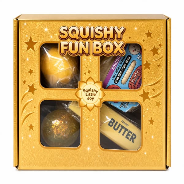 4-delad guldig Squishy Fun Box, blandade matglitter och dumpling sensoriska stressavlastningsleksaker i presentförpackning