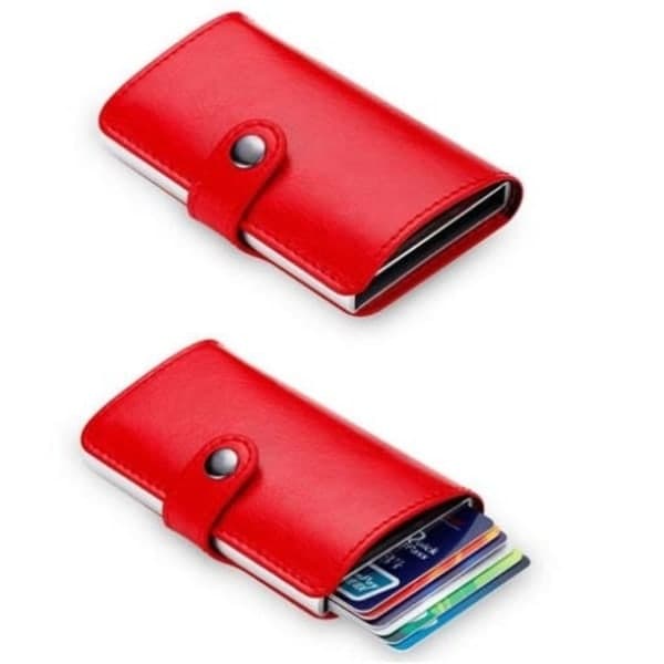 Pop Up Kortholder Aluminium Læder RFID & NFC Beskyttelse Seddelrum Sort black