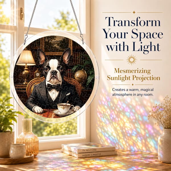 Boston Terrier Akryl Puslespill Solfanger, 83 Deler DIY Dekor Boston Library