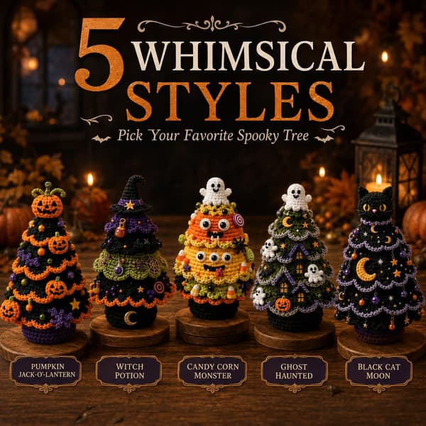 Cridano DIY Halloween Tree Virkningssats, Spöke Pumpa Häxa Dekor, Häxhatt Witch Hat