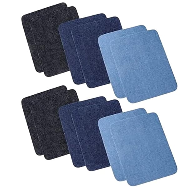 12-pak denimlapper, strygejernslapper til revnede jeans, blandede 3 farver
