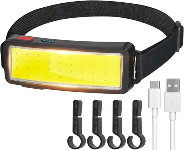 COB LED Hodelykt, Kraftig USB Oppladbar Hodelykt, Vanntett 2000 Lumen Spotlys, Arbeidslys