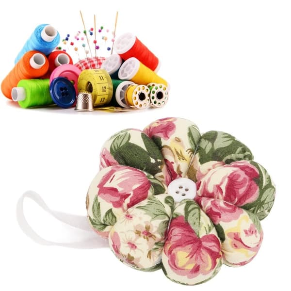 Anu Limen Græskar Håndledsnålepude, Stofnålepude med Elastikrem til Syning (Retro Blomster) Retro Flowers