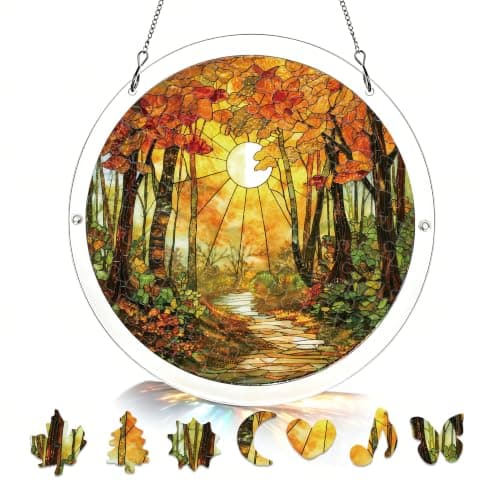 Höstskog Akryl Pussel Solfångare, 83 Delar DIY Dekor Autumn Forest Path