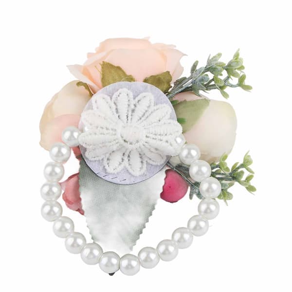 2 stk/pose Brudens Næb Armbånd Kunstig Håndblomst til Bryllupsdag Cocktailparty Pink