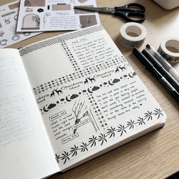 Washi Tape Set, 60 rullar dekorativ maskeringstejp i bulk för scrapbooking Black