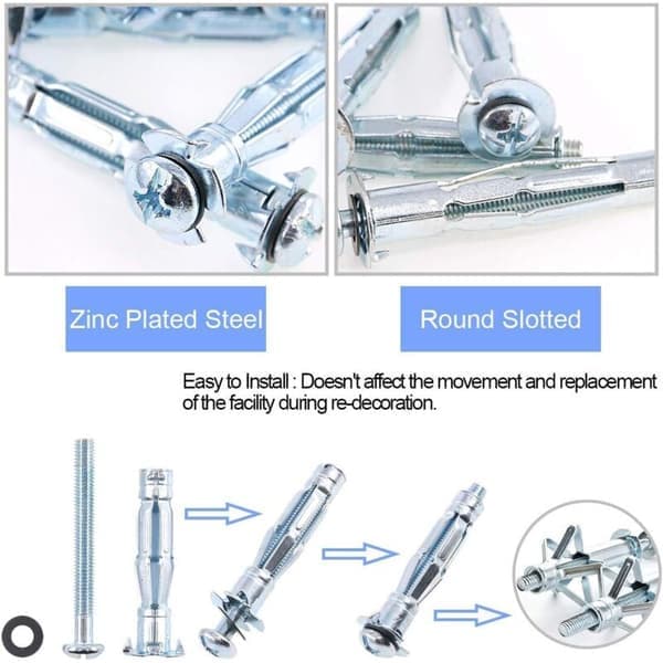 M4 X 38 Molly Plug Metallisk (25-pak) Ekspansionsprop til Gipsplader, Forzinket til C
