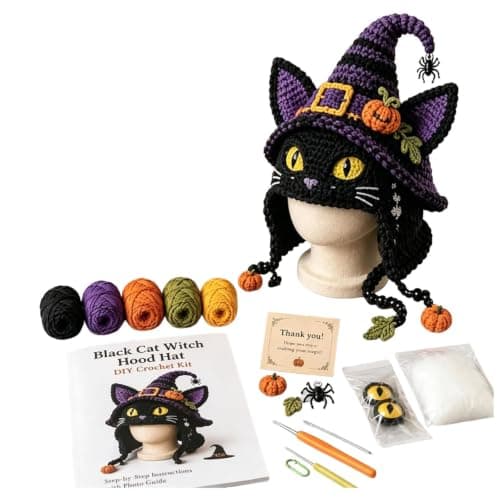Halloween Hat DIY Hæklesæt, Fantasy Hætte Hat DIY Hæklesæt, Kat Cat