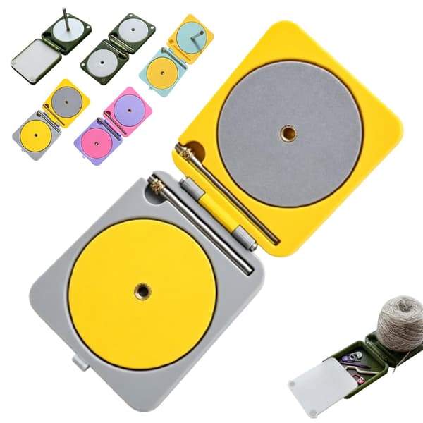 Bærbar garnholder til hækling og strikning, roterende foldbar dobbelt garnvinder spinnerboks, til hæklere (gul og grå) Yellow & Gray