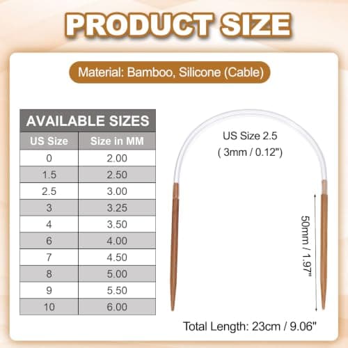 ELEZAPLY Bambu Rundstickor 9\" (23cm) US Storlek 2.5 (3mm) 9 inch x Size US 2.5 (3mm)