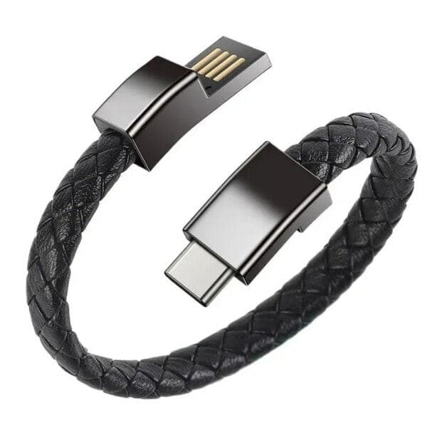 Læderarmbånd med opladerkabel - USB-C opladerarmbånd i sort