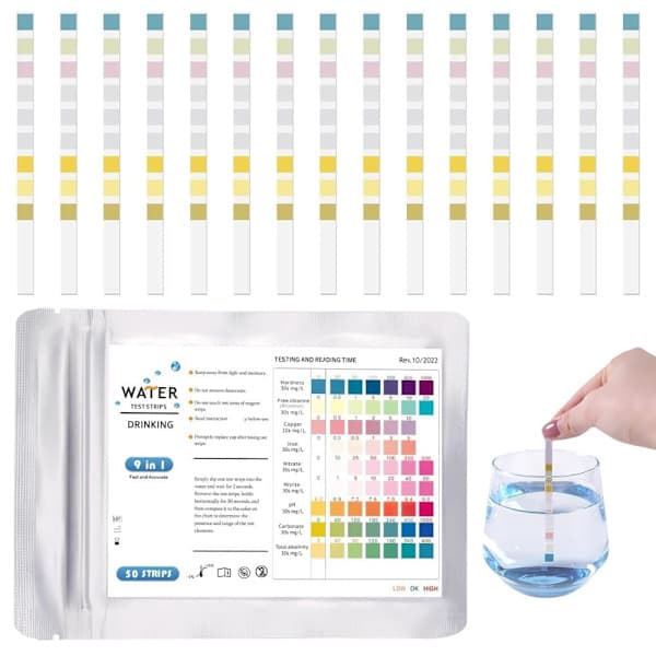 9 i 1 pH Testremsor 50-pack, Vattentestremsor för Dricksvatten Pool, Hårdhet Klorid Nitrat Nitrit Alkalinitet