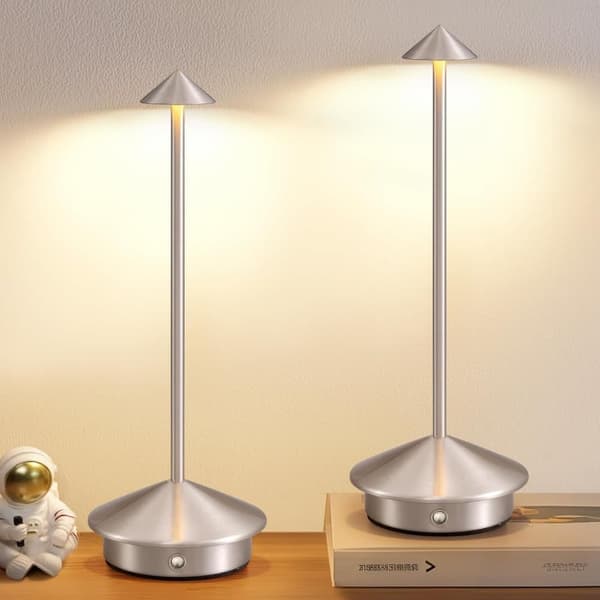 2 - Pakke Bordlampe / Skrivebordslampe - Trådløs LED Sølv 2 Stk