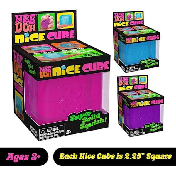 Schylling NeeDoh Nice Cube - Sensorisk klemmelegetøj med super solid klemme 3 stk (komplet sæt) 3pc(complete set)