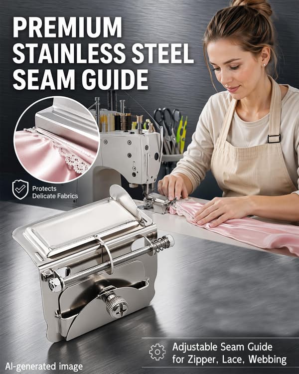 Justerbar sømguide for glidelås, blonder, webbing, symaskintilbehør