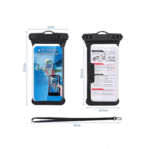 6,5'' universelt vanntett mobildeksel, IPX8 vanntett mobildeksel vann