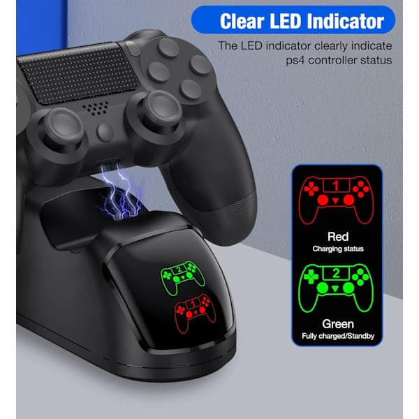 Dobbelt ladestation til to PS4/PS4 Slim/PS4 Pro controllere