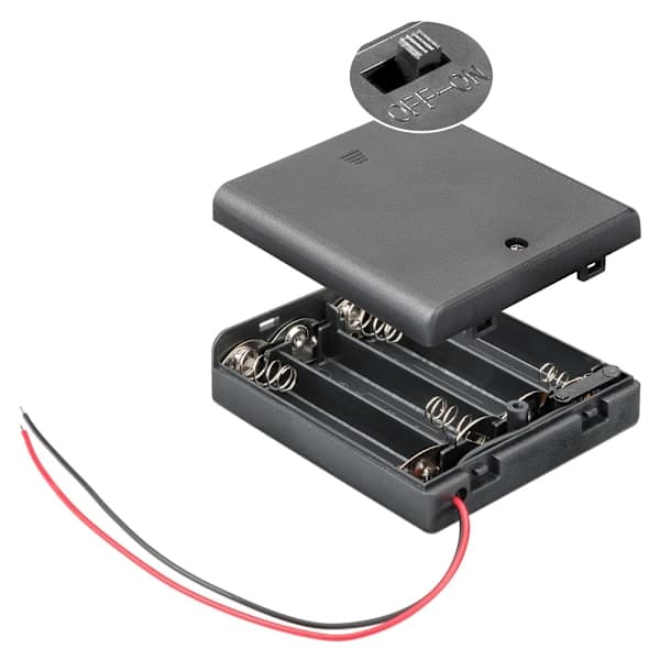 Batteriholder med strømledning - For 4 AA-batterier