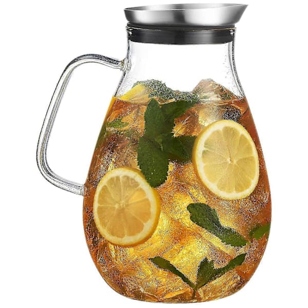 2500 ml glaskanna med lock, vacker lätt dryckeskaraff med handtag perfekt för kalla dagar