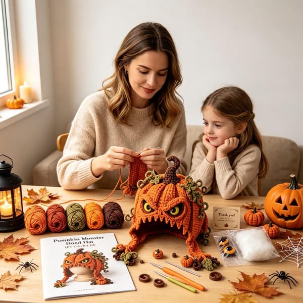 Halloween Hat DIY Hæklesæt, Fantasy Hætte Hat DIY Hæklesæt, Græskar Pumpkin