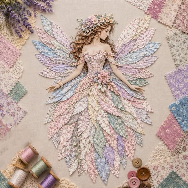 Wegodal Fairy Patchwork DIY, Morsomt Blomsterfe Patchwork Sysett Light pink