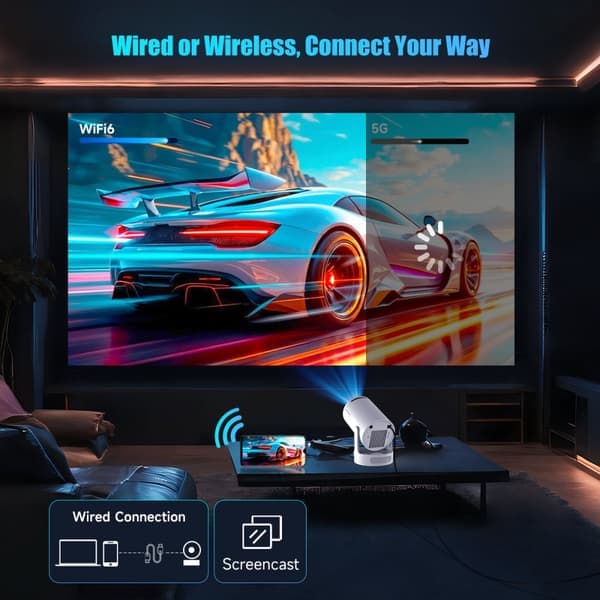2026 HY300 Pro+ Android 14 -älyprojektori 4K, sisäänrakennettu kaiutin