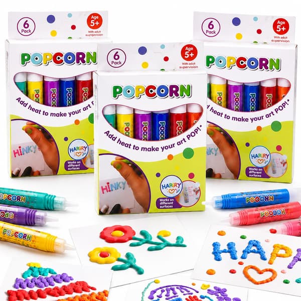 Popcorn-penner 12-pakning, 3D-puffete tegne-penner, 3 sett 3 set