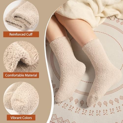 ILovDaisy Bløde Sengestrømper til Kvinder og Piger 5/6 Par, Dame Efterår Vinter Varme Fleece Halloween Strømper, Hyggelige Fluffy Strømper til Valentinsdag