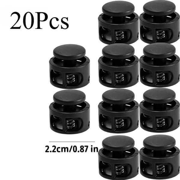 20 stk. sorte plastikfjedersnorelås-stopperknapper 6#: 2.2*1.7cm