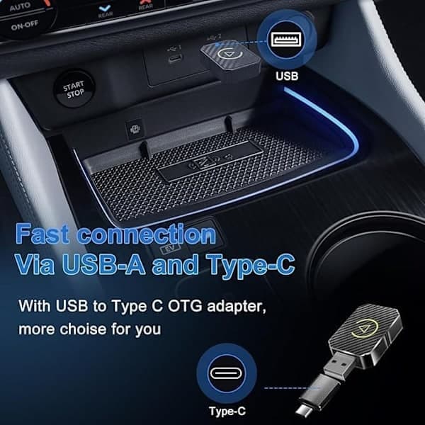 Langaton CarPlay-sovitin, CarPlaylle ja Android Autolle, Plug-and-Play musta