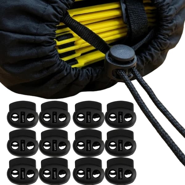 20 stk svarte plastfjær-snorlåsstopper-vippeknapper 2#: 2*1.7cm