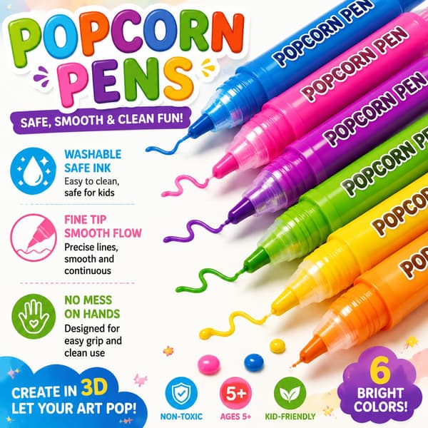 Popcornpenner, Puffy Popcornpenner 3D-kunst, DIY Boble Popcorn Tegnepenner 12PCS-2 Box