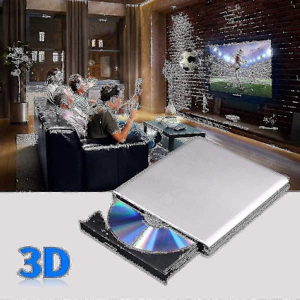 Eksternt Blu Ray DVD-drev 3D, USB 3.0 og Type-C Blu-ray CD DVD-læser Slankt Optisk Bærbart Blu-ray Drev