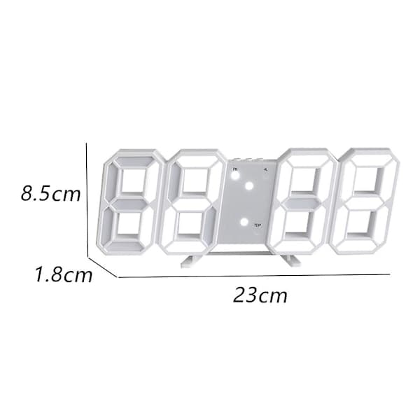 Intelligent 3D Digital Vekkerklokke Hvit White
