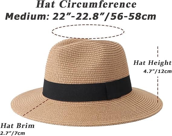 Dame strå Panama hat Resefedora strand solhat sommer bred skygge strå UPF 50+ kaffe Coffee