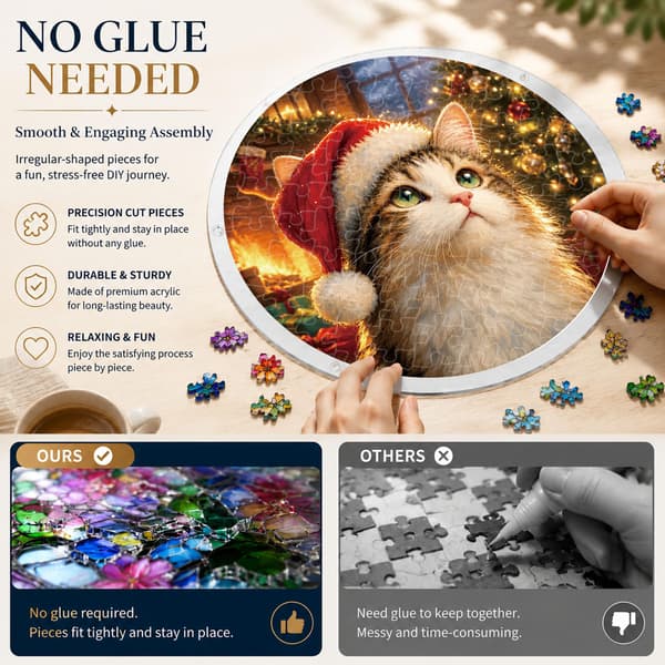 Julekatt Akryl Puslespill Solfanger, 83 Biter DIY Dekor Santa Cat