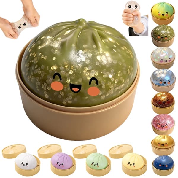 Dumpling Squishy Stressboll, Glitterboll Squishy, Sensorisk Klämleksak för Stresslindring (Grön)