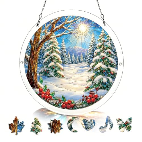 Vinter Skog Akryl Puslespill Solfanger, 83 Deler DIY Vindusdekor Winter Forest