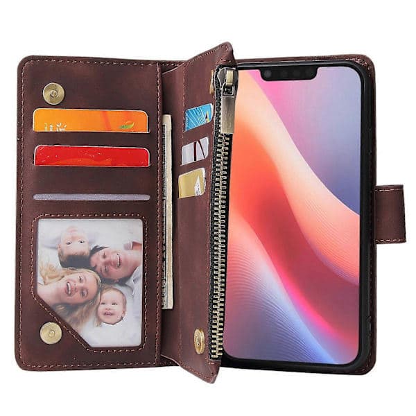 För iPhone 16e Plånboksfodral CASEME 013 Series PU Läder Telefonfodral Stativ Espresso Kaffe