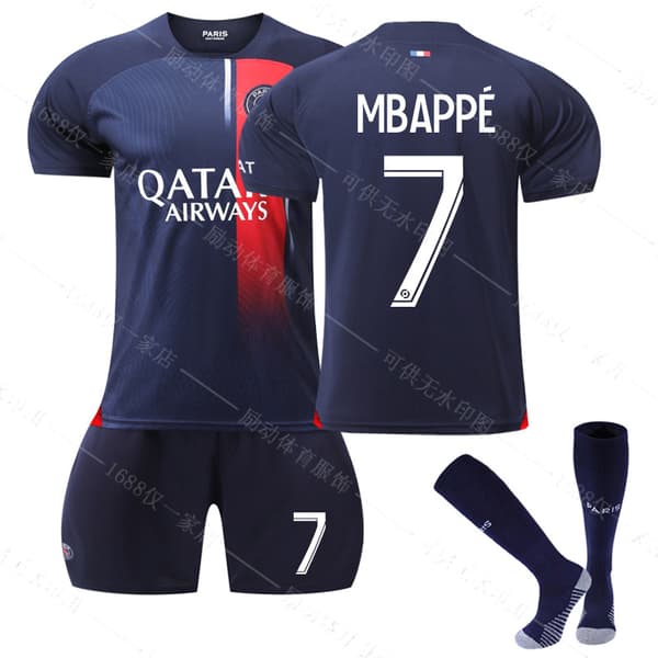 PSG fotbollströja set med strumpor Messi Mbappe Neymar - Nr 6 strumpor No.6 M