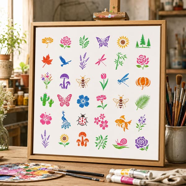 64 STK Blomster Dyr Stencils til Håndværk, Stencils til Maling