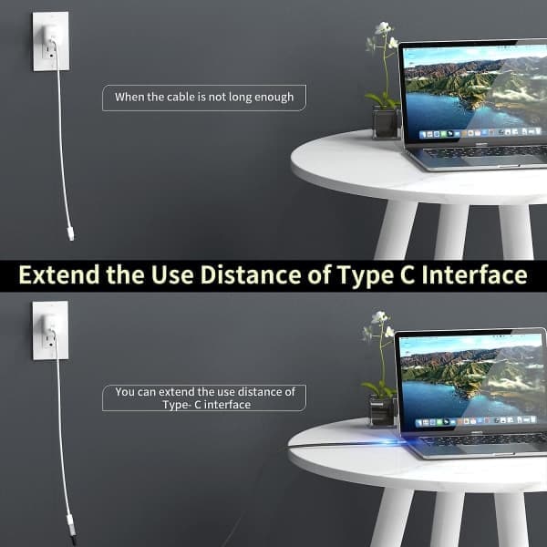 Thunderbolt 4 förlängningskabel, USB-C-kabel till USB-C hane till hona, stöder 8k/5k@60hz video / 40gbps dataöverföring / 100w laddning