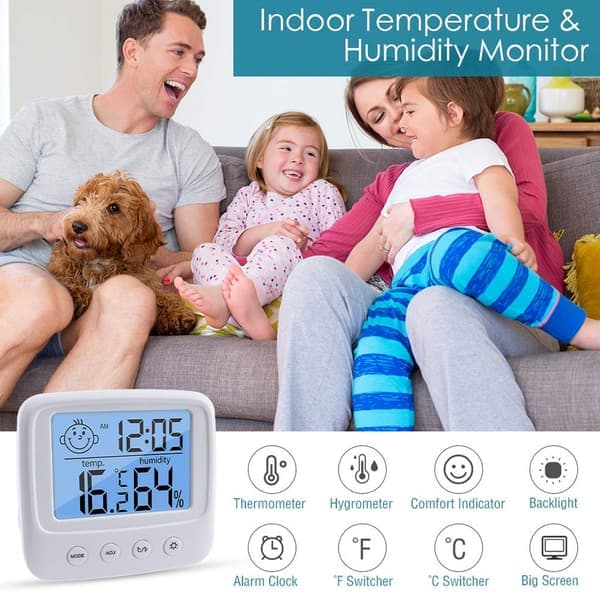 Indendørs termometer hygrometer digitalt rumtermometer og hygrometer med ur luftfugtighedstemperatur