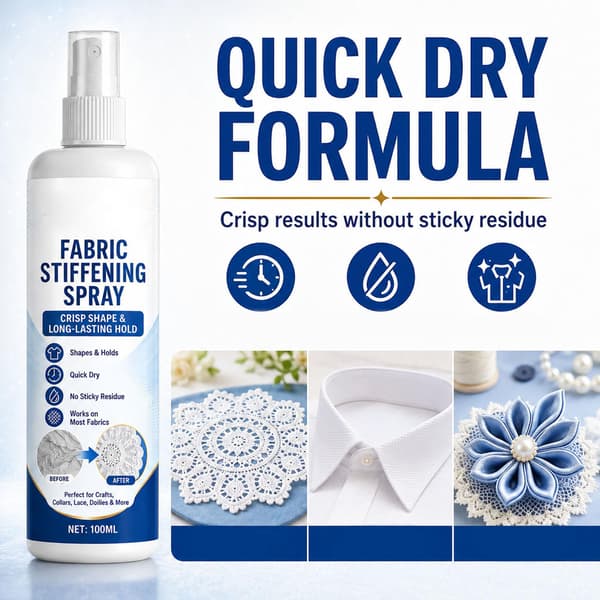 Tekstilforsterkerspray, Stiffy tekstilforsterker, Stivner raskt, Hurtigtørkende, Egnet for blondebrikker, tekstilsløyfer, heklearbeider 3pcs