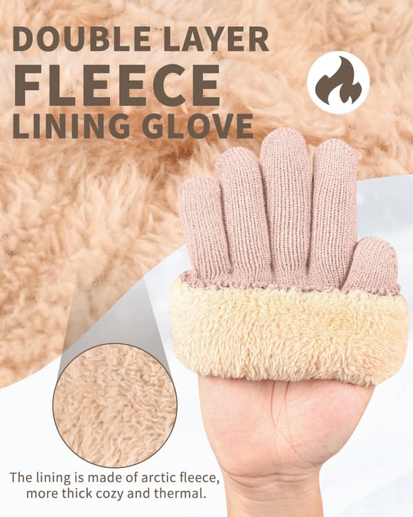Vinterhandskar för damer med fleecefoder, pekskärmsvänliga varma stretchiga tjocka stickade handskar ullhandskar termiska handskar utomhus vinterpresenter pink