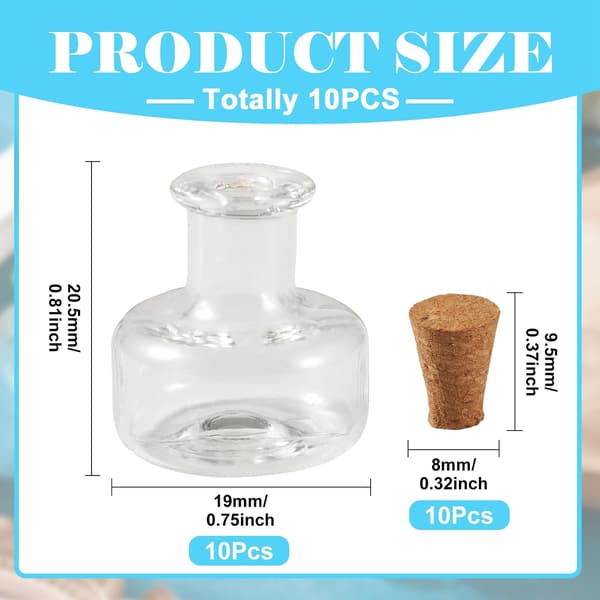 10 st kolonnformade små glasflaskor med korkpropp, små genomskinliga tomma glasflaskor för DIY-konst Column Shape