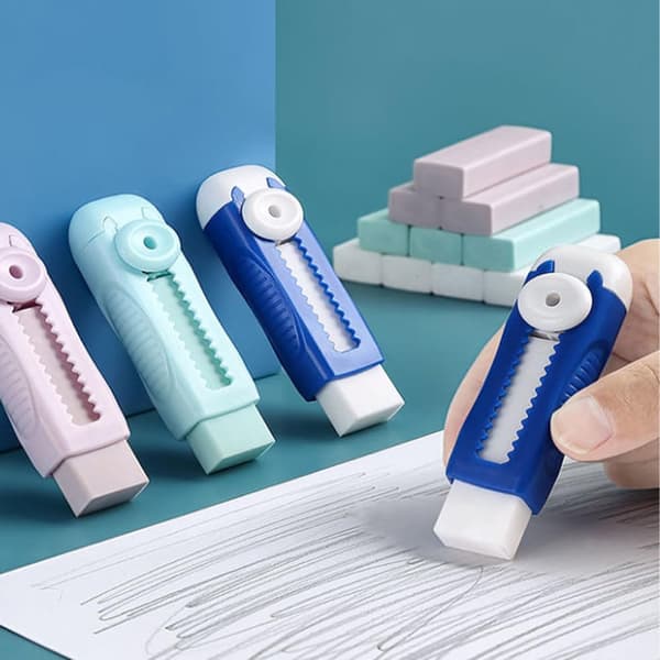 1 st infällbart skjutbart suddgummi med hållare, push-pull pennsuddgummi (BLÅ) Blu