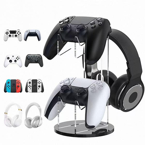 Opbevaringsstativ, 2-i-1 Spilcontroller og Headsetholder til PS4, PS5, Xbox
