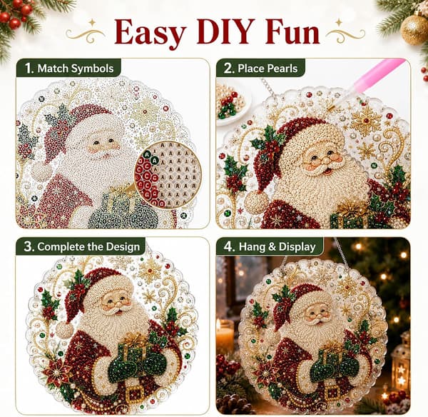 Jul Pärla Diamantmålning Solfångare Kit, DIY Hantverk (#E, 20 cm) Various Colors