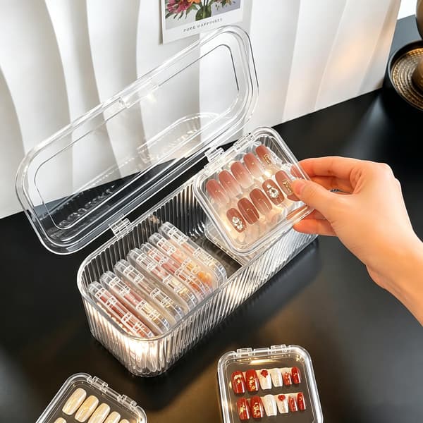 Press On Nail Storage Organizer Set, 12 Clear Cases & 60 Adhesive Tapes